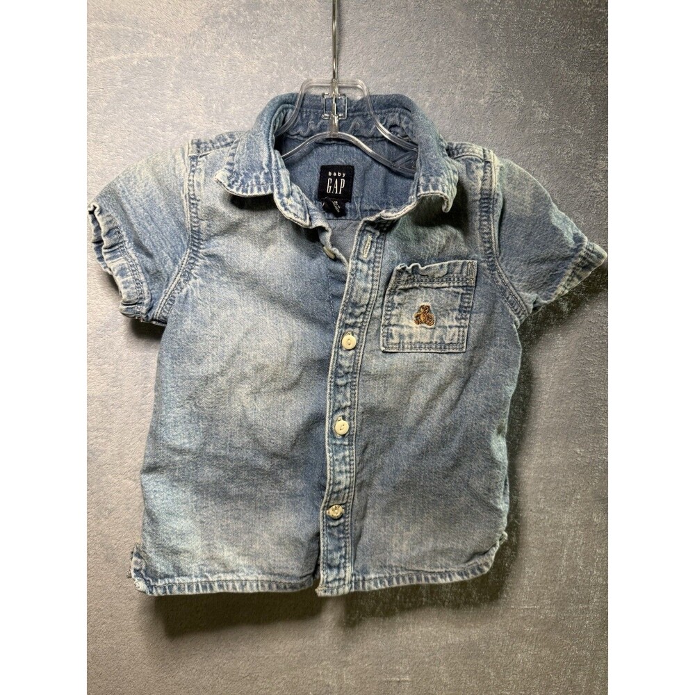 BabyGAP Distressed denim Short Sleeve button down shirt infant/toddler—12-18 Mos
